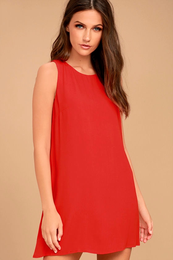 Coral Red Shift Dress ...